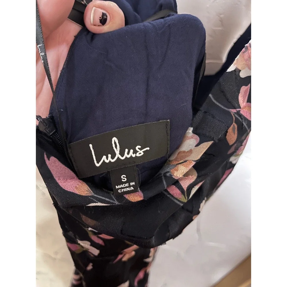 Lulus Navy Floral Print‎ Ruffle Strap Maxi Dress Size S - Picture 5 of 5
